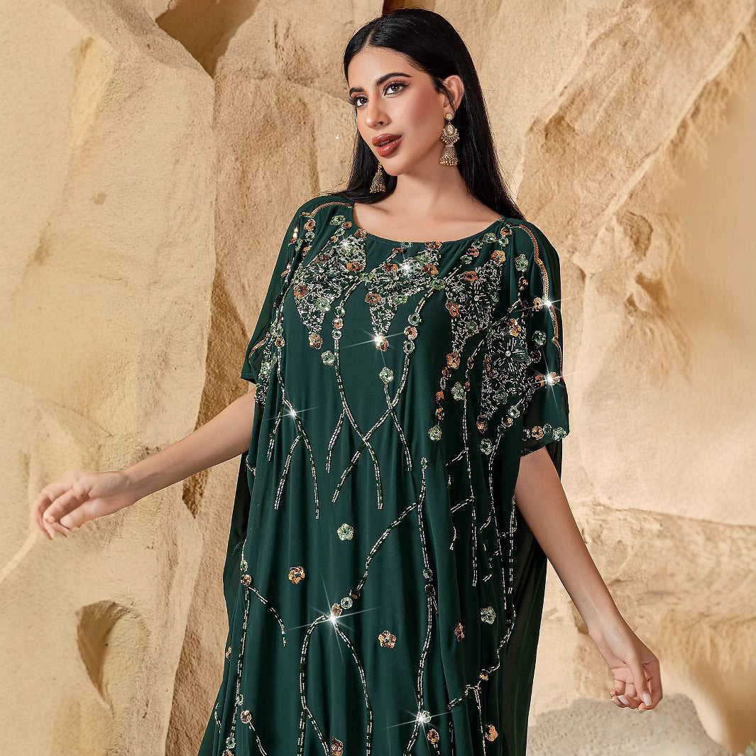 New Elegant Graceful Chiffon Beaded Rhinestone Long Robe – Luxury Loungewear Kimono
