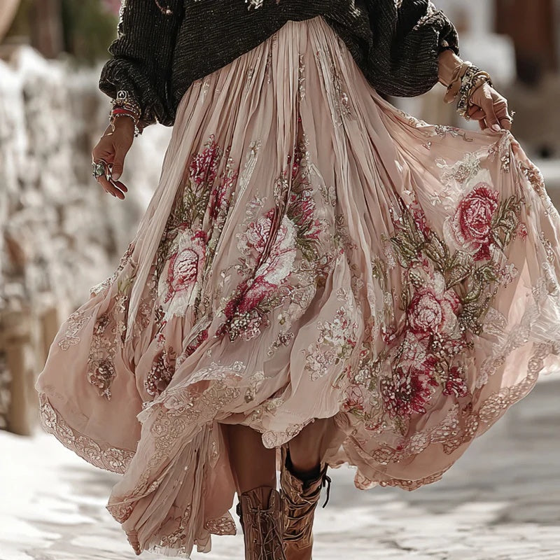 Floral Turtleneck Sweater  – 3D Embossed Pullover