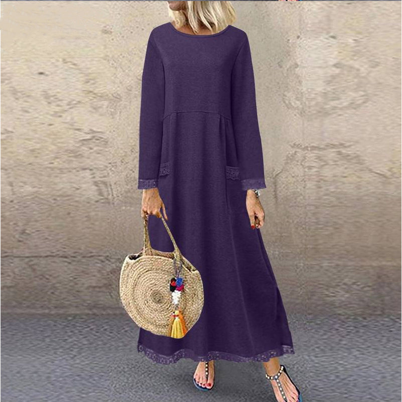 Lace And Velvet Dress Hoodie Casual Long Skirt