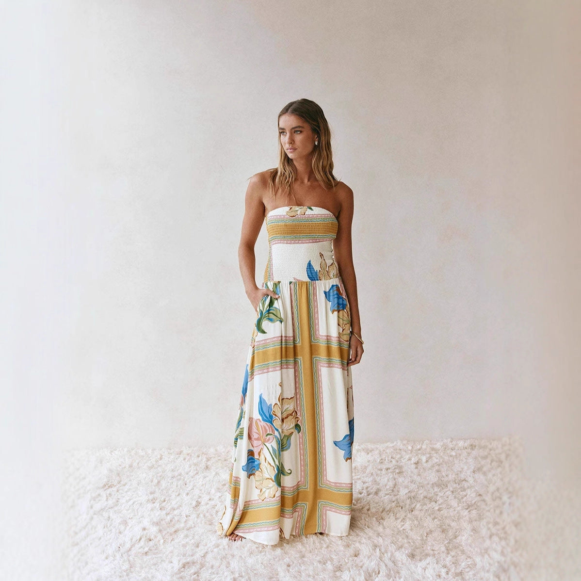 Fashion Loose Linen Sleeveless Tube Top Vacation Style Dress