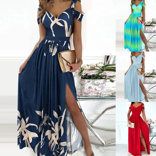 Boho Women's Spaghetti Strap V-Neck Split Maxi Dress