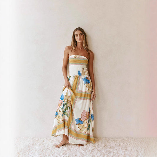 Fashion Loose Linen Sleeveless Tube Top Vacation Style Dress