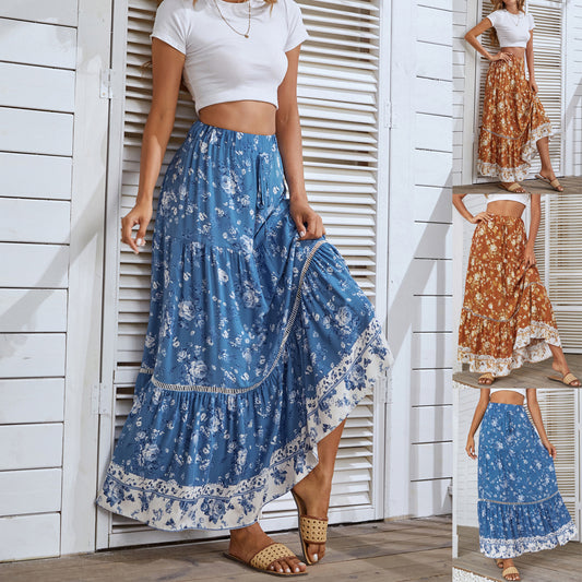 Go-To Bohemian Flower Patchwork Ruffled Skirt for Women