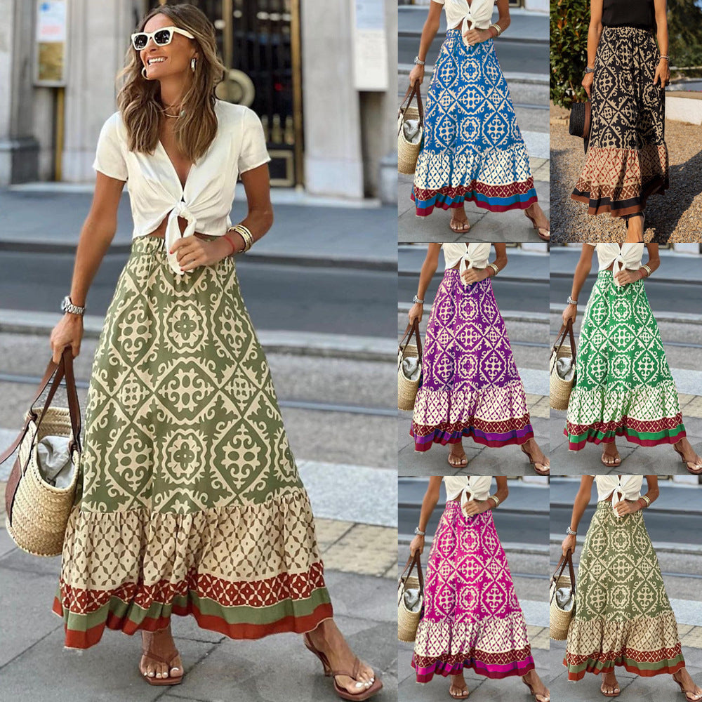 Boho Women's Loose and Fluid Geometric Umbrella Swing Skirt