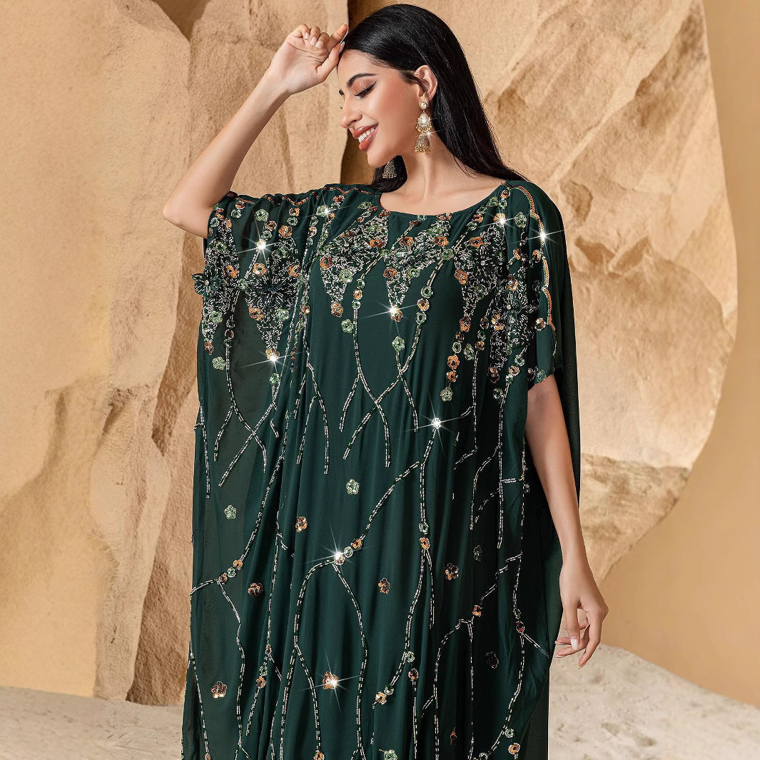 New Elegant Graceful Chiffon Beaded Rhinestone Long Robe – Luxury Loungewear Kimono