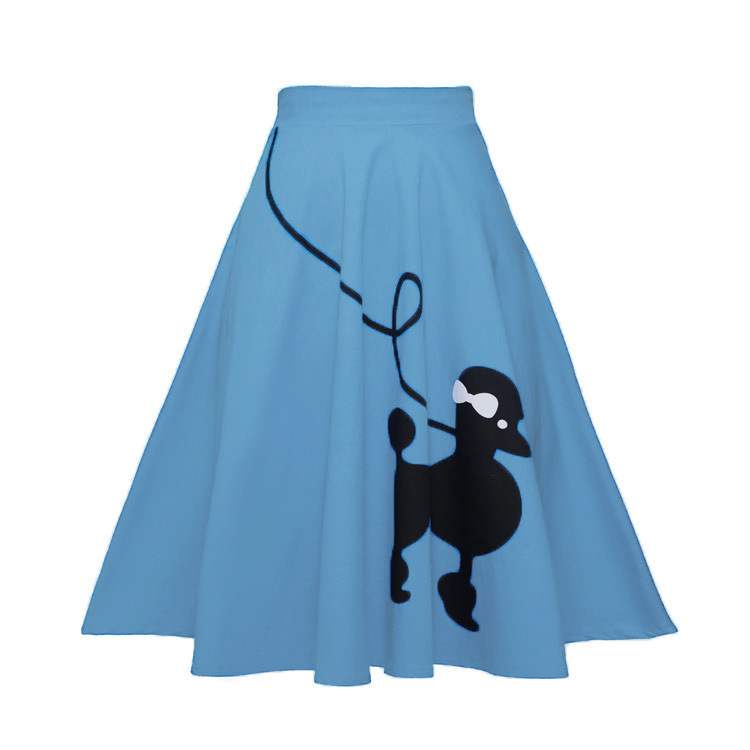 Vintage Poodle Print Big Skirt Cotton Dress – Full A-Line Retro Midi Dress