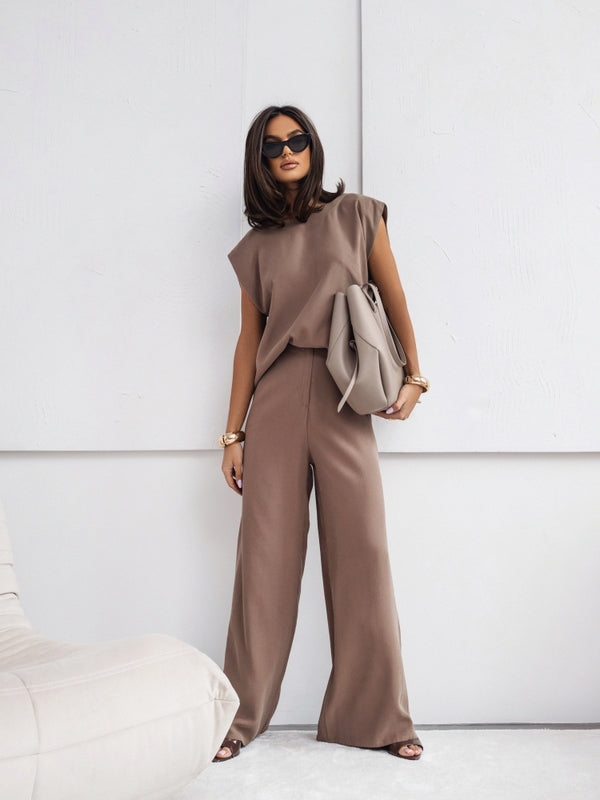 Women’s Casual 2-Piece Set – Short Sleeve T-Shirt & Loose Wide Leg Pant
