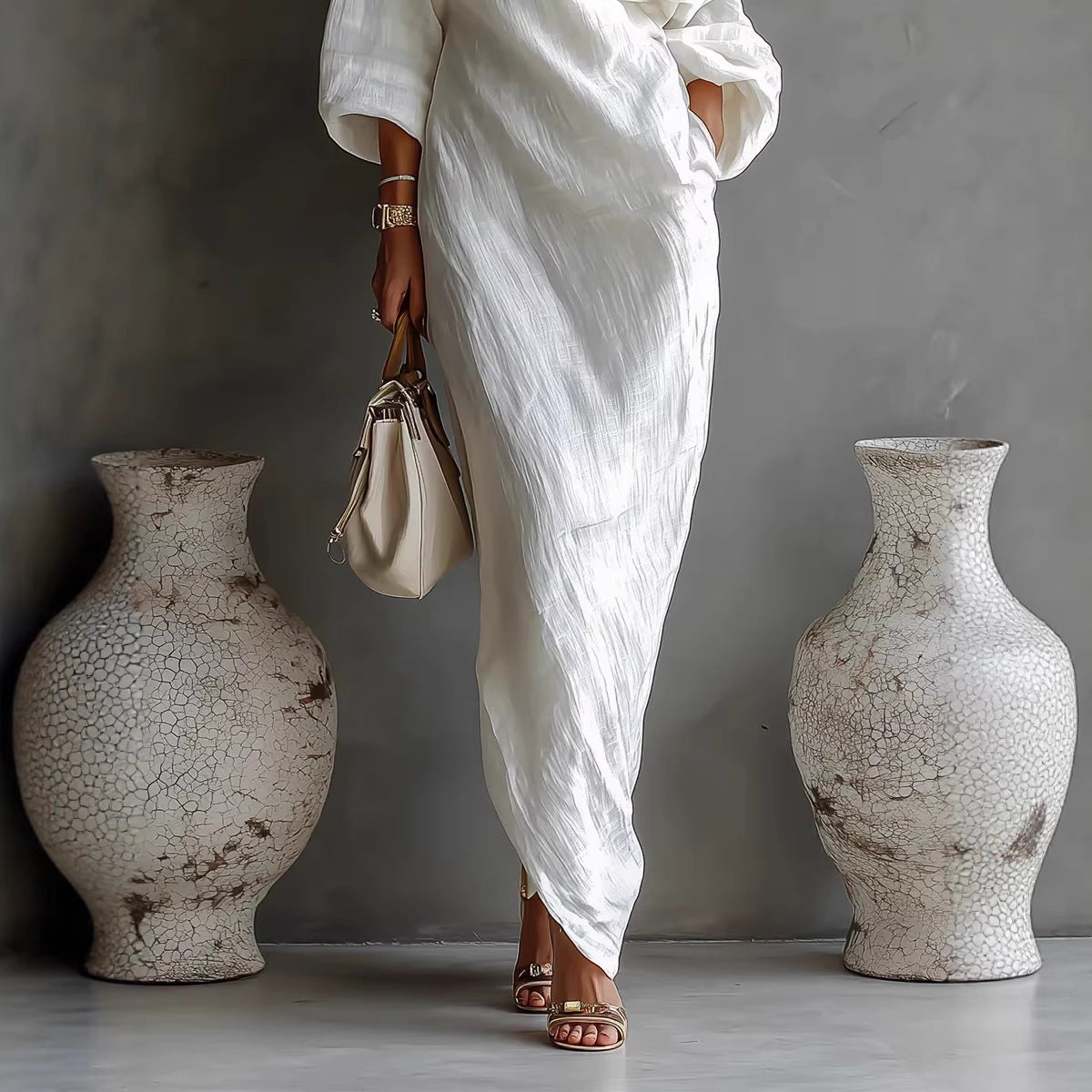 White Off-Shoulder Elegant Long Sleeve Maxi Dress – Flowy Vacation Style