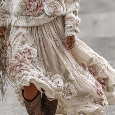 Floral Turtleneck Sweater  – 3D Embossed Pullover