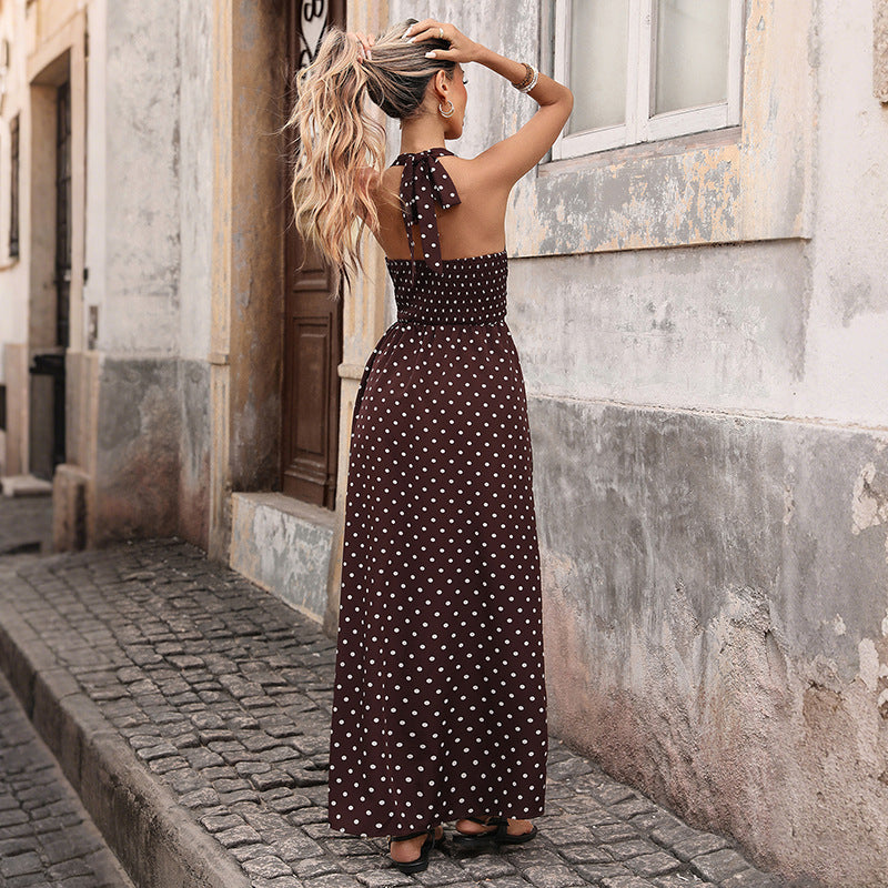 Polka Dot V-Neck High Waist A-Line Midi Dress – Slim Fit Elegant Vintage Dress