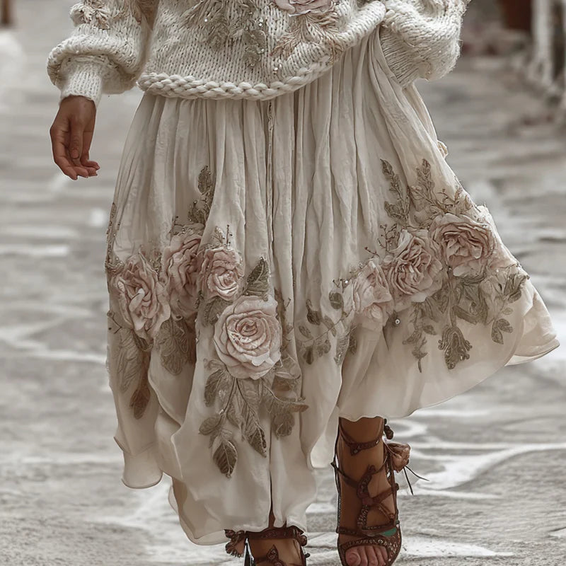 Floral Turtleneck Sweater  – 3D Embossed Pullover