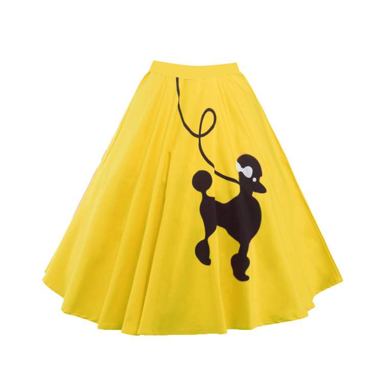 Vintage Poodle Print Big Skirt Cotton Dress – Full A-Line Retro Midi Dress