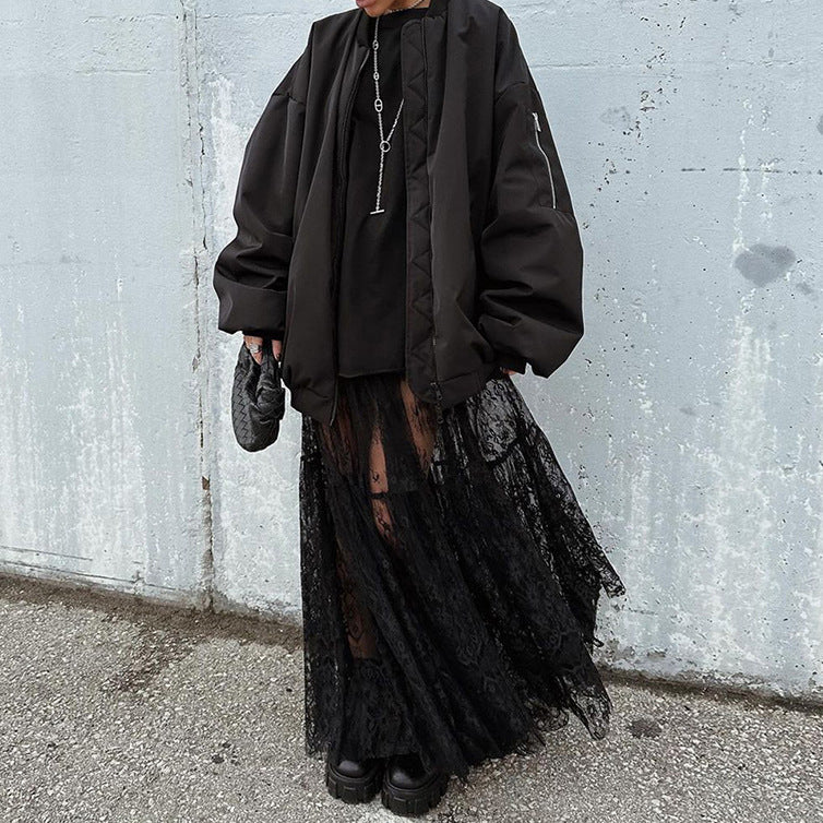 Fashion Personalized Lace Skirt For Women – Elegant Solid Black Lace Midi Skirt
