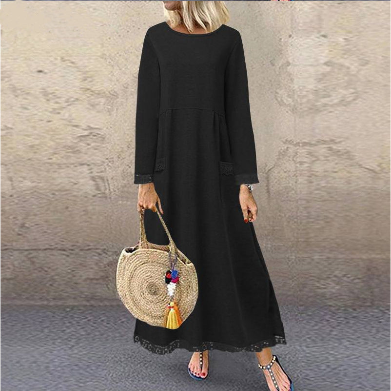 Lace And Velvet Dress Hoodie Casual Long Skirt