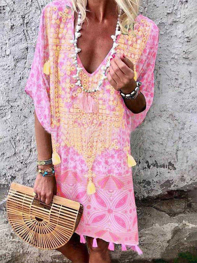 Boho Apparel V-Neck Midi Dress for Women