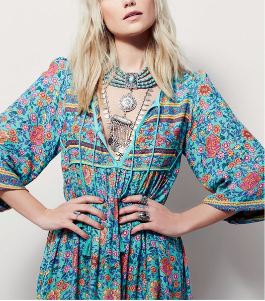 Bohemian Floral Midi Dress for Women