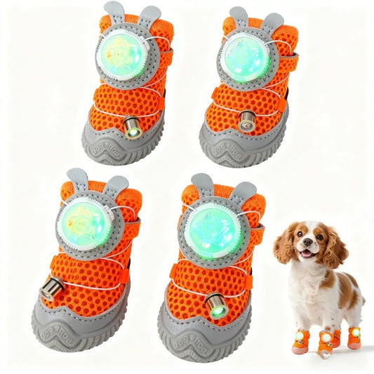 2026 LED Light-Up Dog Shoes (4pcs) – Glow in the Dark Night Walk Boots for Small & Medium Dogs
