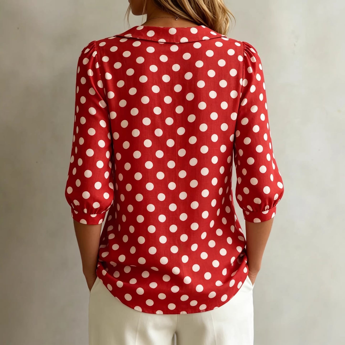 Vintage Polka Dot Loose Fit Cardigan Shirt – Retro Three-Quarter Sleeve Blouse