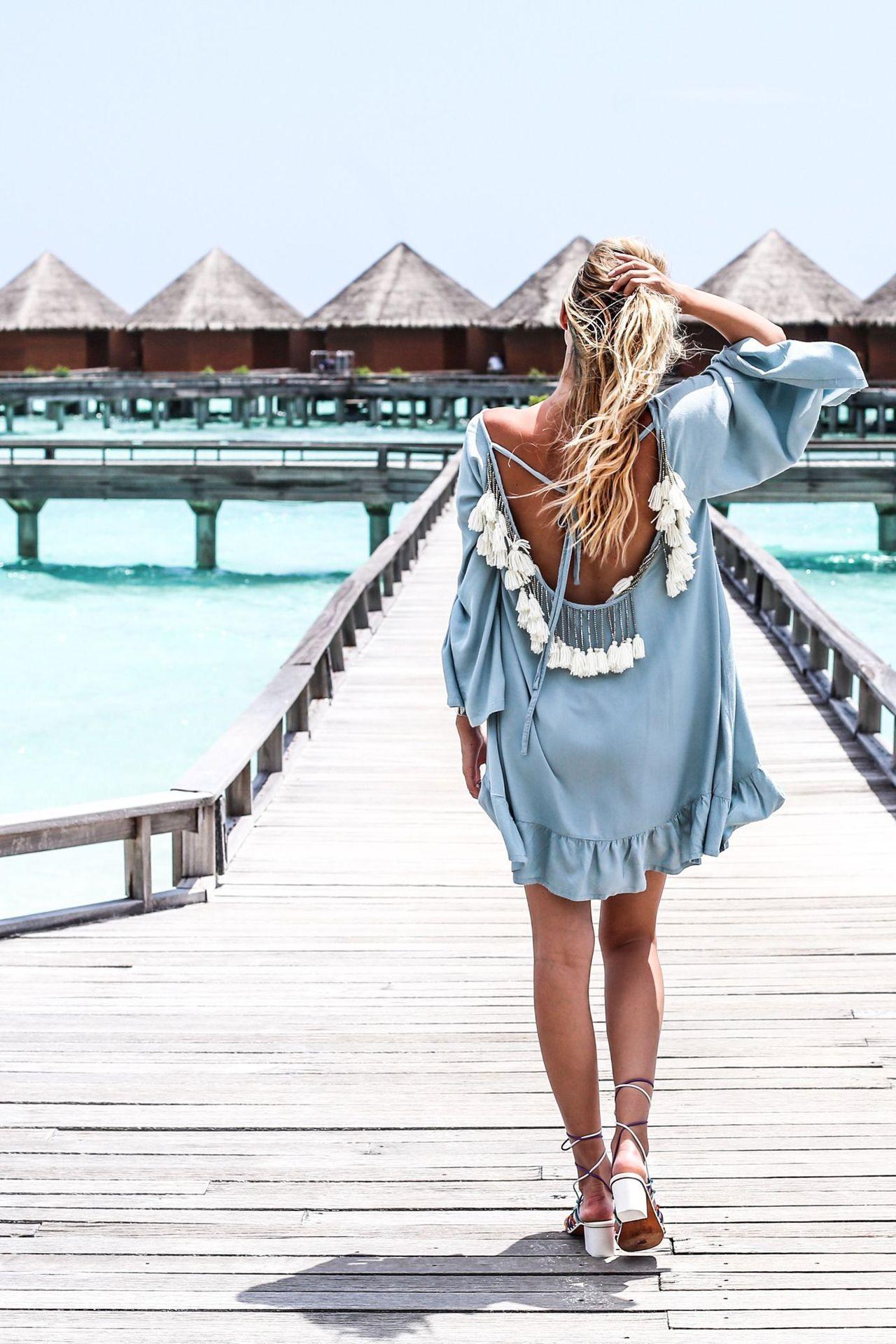 Boho Chic Lt Blue Mid Waist Loose Beach Dress