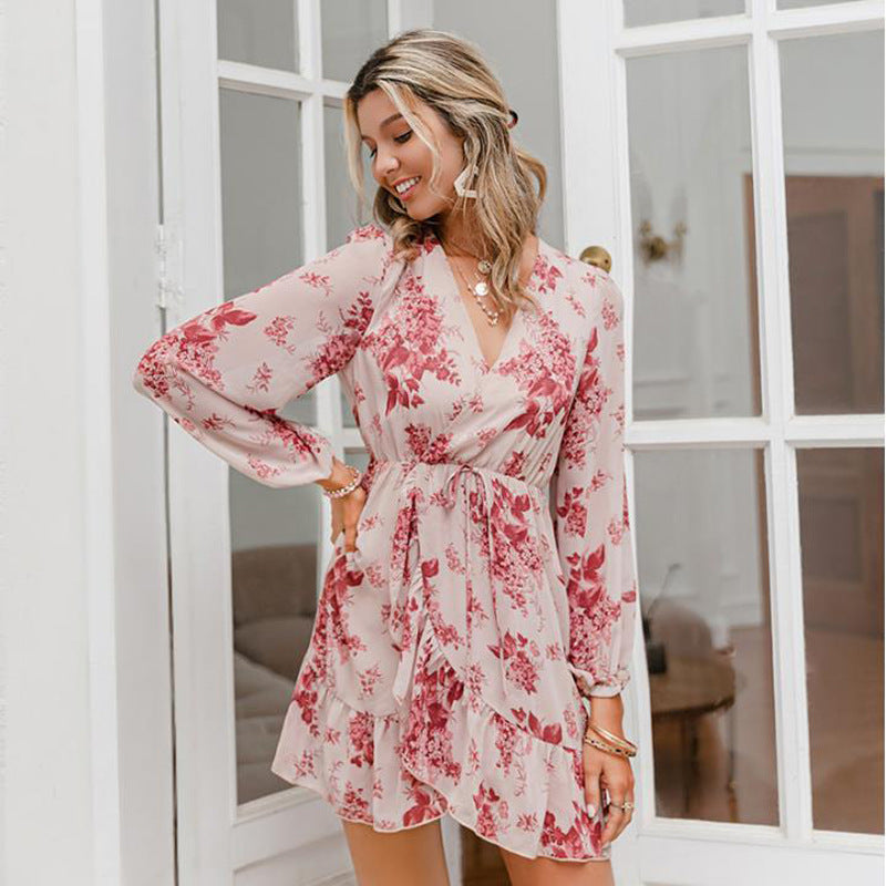 Haute Boho Chic Flower Lantern Sleeve Dress for Women