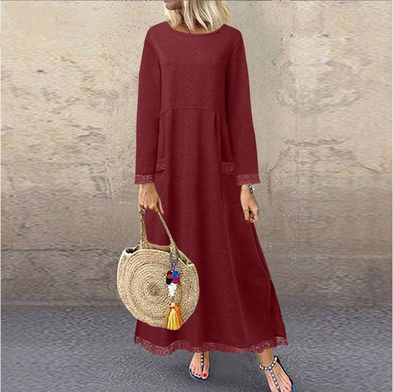 Lace And Velvet Dress Hoodie Casual Long Skirt