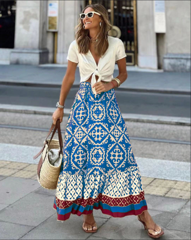 Boho Women's Loose and Fluid Geometric Umbrella Swing Skirt