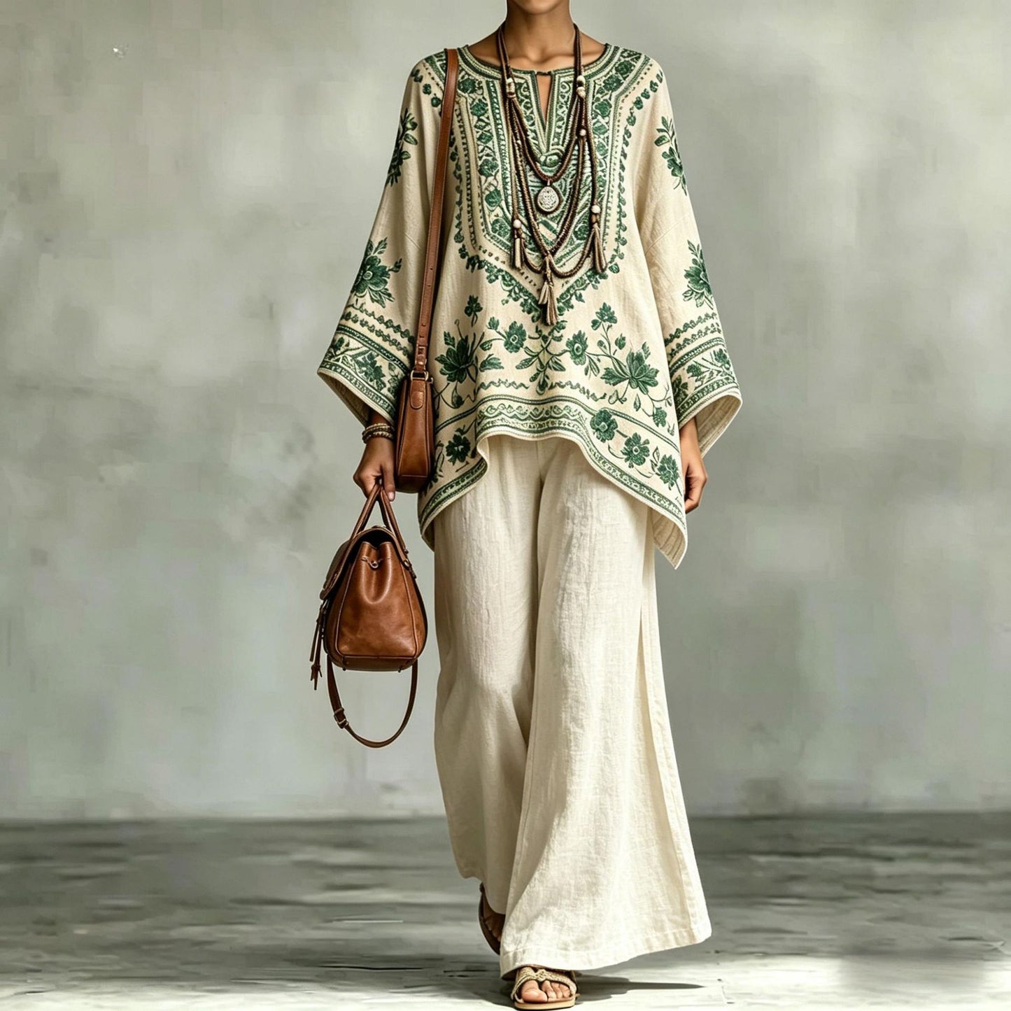 Loose Fit Printed Long Sleeve Top and Pants Set – Comfortable Casual Matching Lounge Set