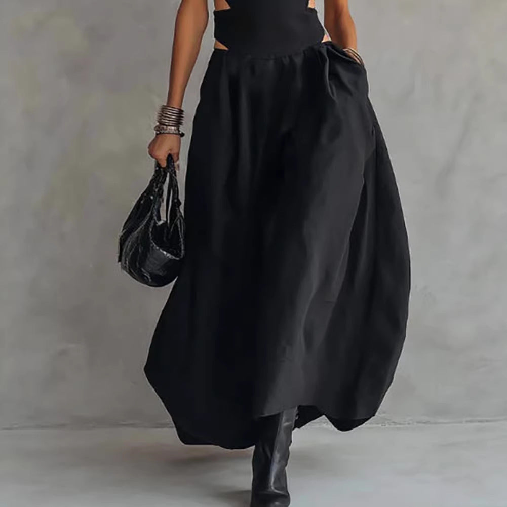 Black Sleeveless Midriff-Baring Elegant Slimming Long Dress – High Waist Cutout Maxi Dress