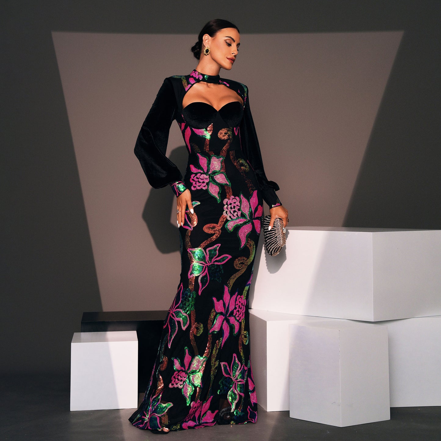 Long Sequined Evening Dress – Elegant High Waist Maxi Dres