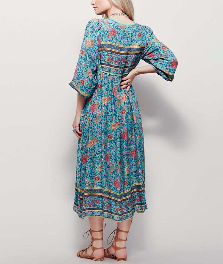 Bohemian Floral Midi Dress for Women