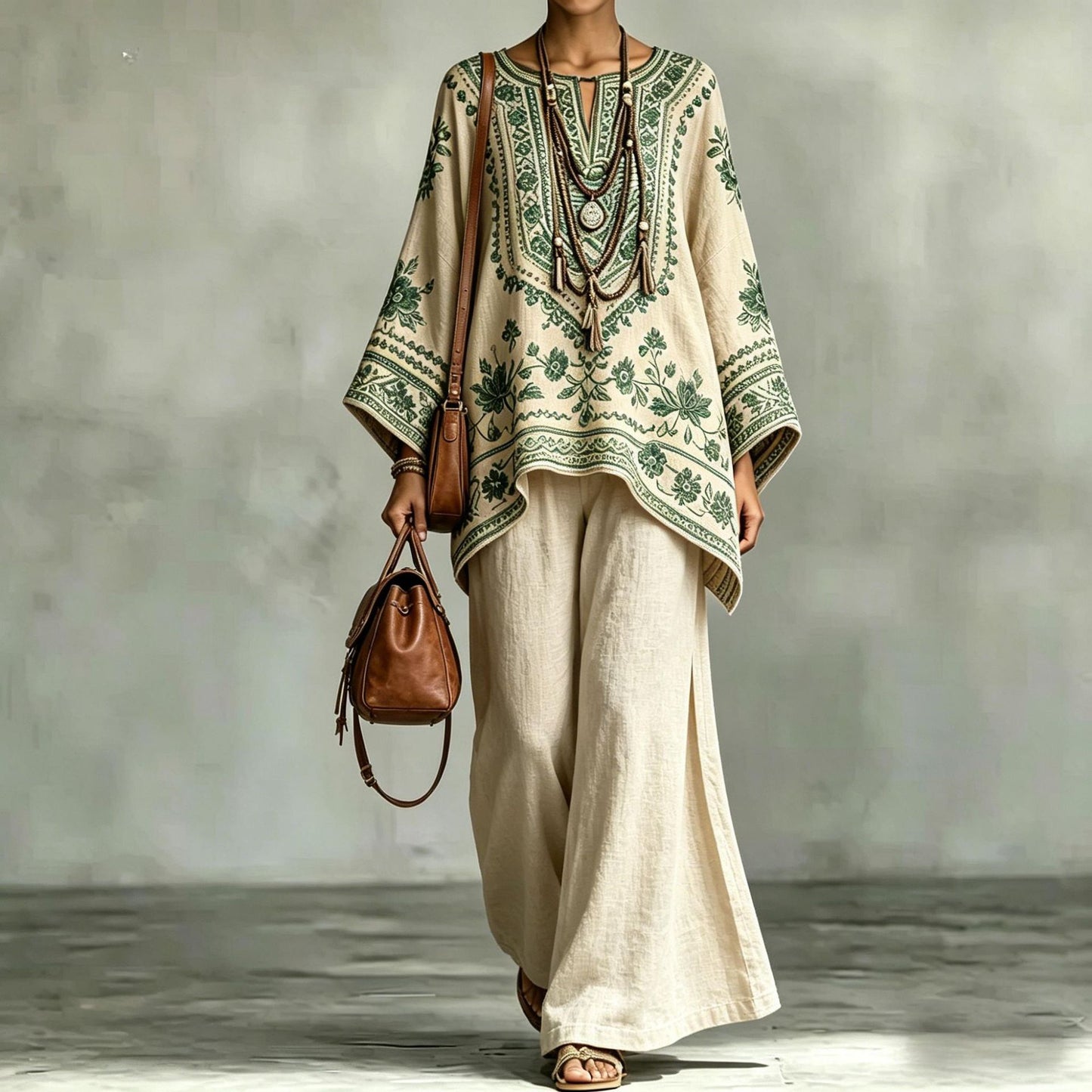 Loose Fit Printed Long Sleeve Top and Pants Set – Comfortable Casual Matching Lounge Set