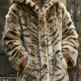 Elegant Chic Tiger Stripe Printed Womens Hooded Jacket – Thick Fleece Lined Winter Coat