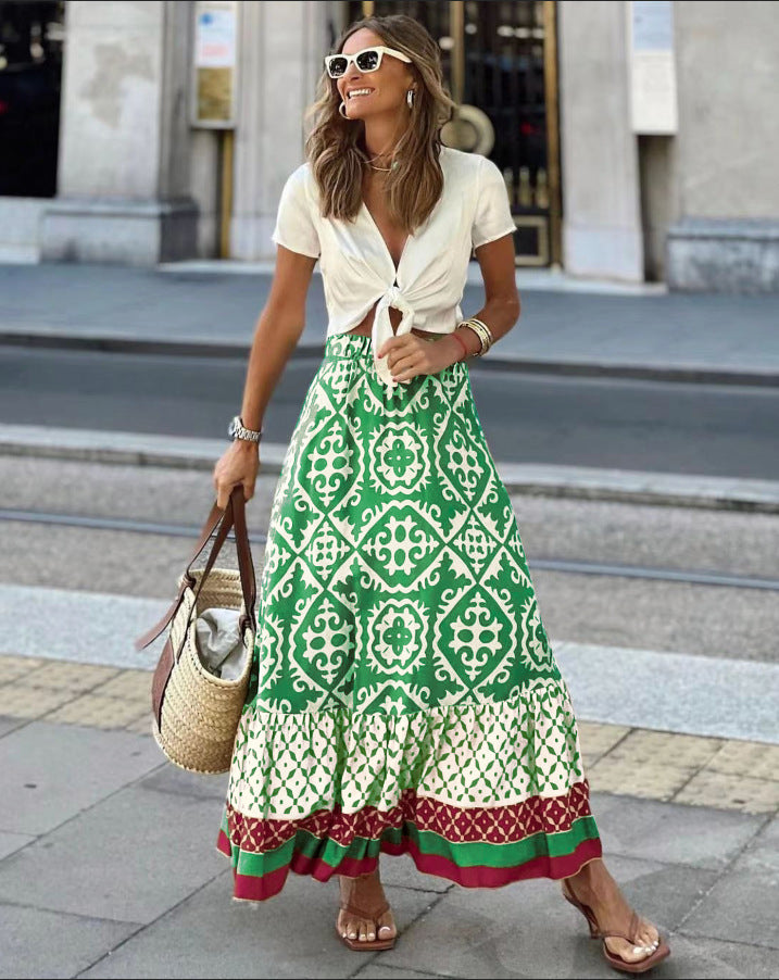 Boho Women's Loose and Fluid Geometric Umbrella Swing Skirt