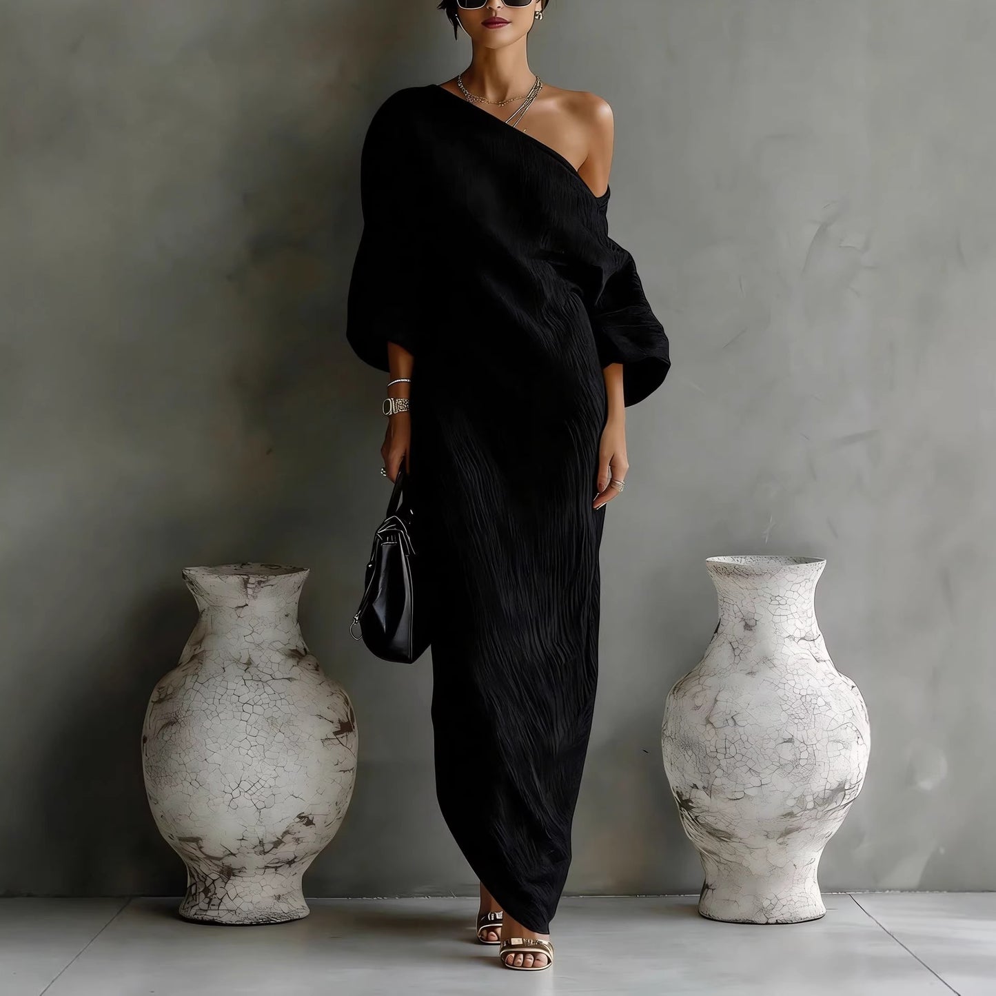 White Off-Shoulder Elegant Long Sleeve Maxi Dress – Flowy Vacation Style