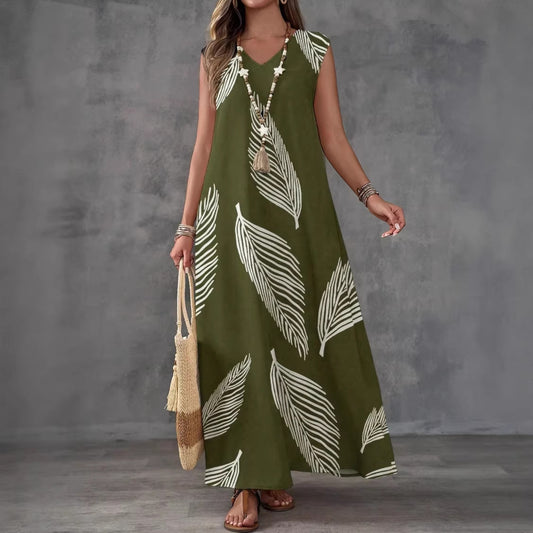 Summer Vacation Style Casual Printed V-Neck Dress