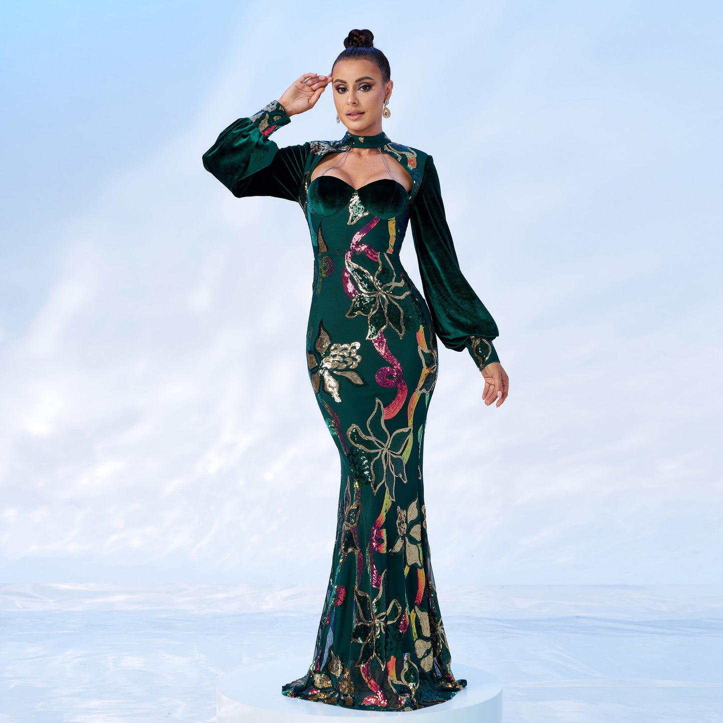 Long Sequined Evening Dress – Elegant High Waist Maxi Dres